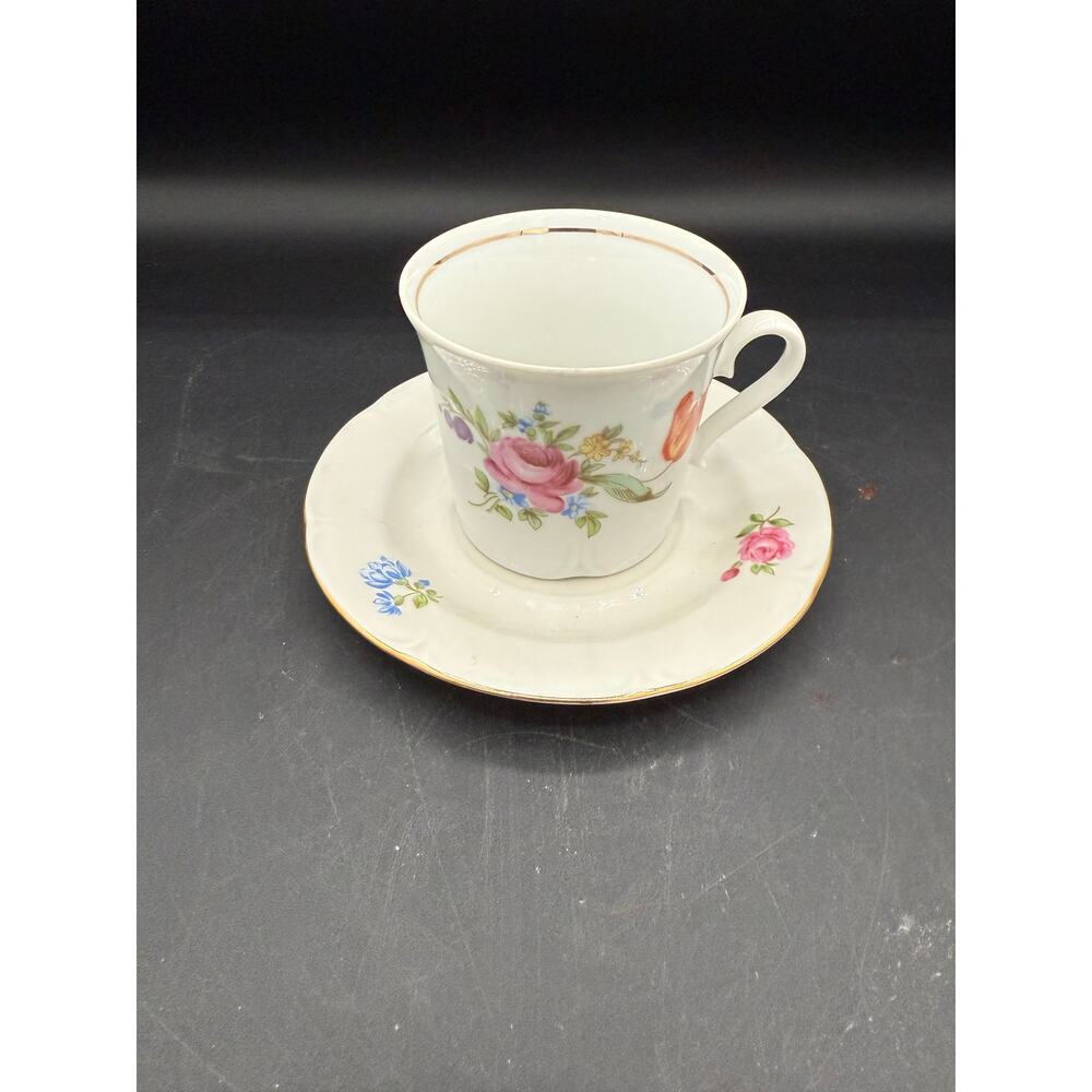 1970s JLMenau Henneberg Porzellan Floral Cup and Saucer Set , GDR